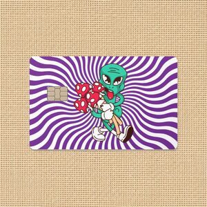 Alien Mushroom Credit Card Skin Psychedelic Swirl Vinyl Bank Card Cover